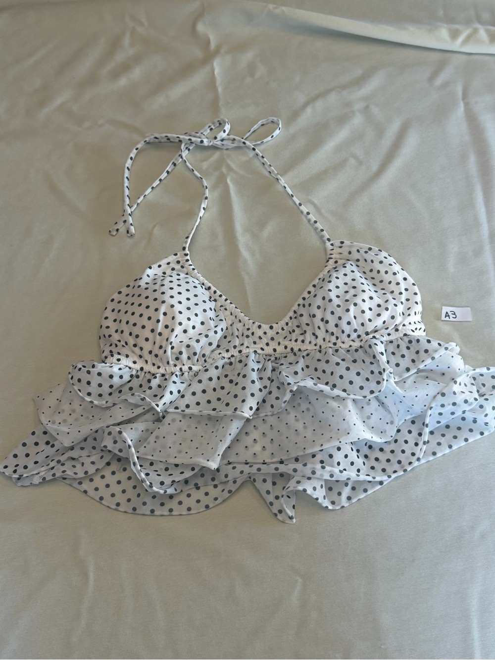 wild fable White and Black Polka Dot Ruffle Halter Crop Top